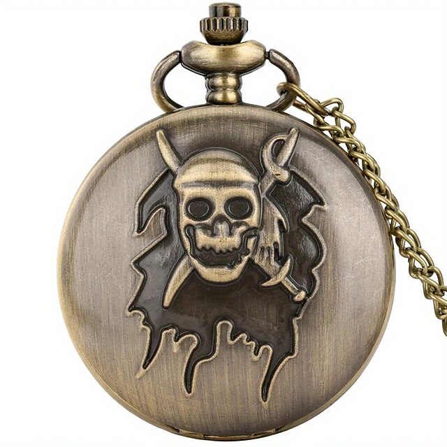  Classic Vintage Pocket Watch With Chain Steampunk Bronze Pendant Clock Pirate Skull Pocket Watches Unique Gifts Halloween Decoration