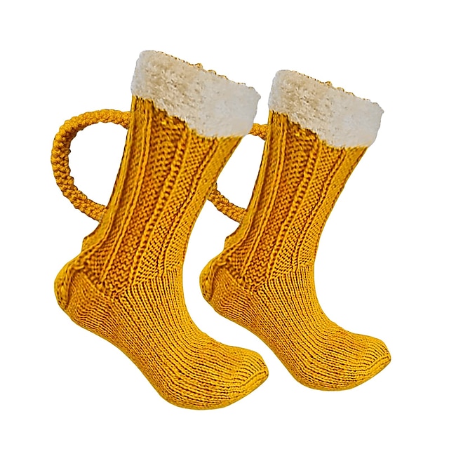  øl krus sokker morsomme strikkede ølsokker med håndlaget håndtak nyhet gave til oktoberfest fest karneval jul halloween