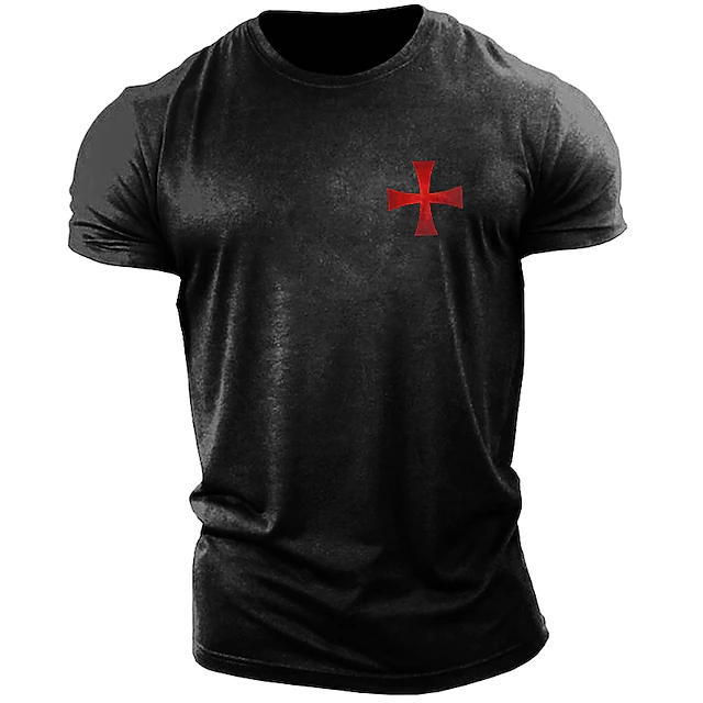 Men's White Short Sleeve T-Shirt with Templar Cross Graphic, Crusader Style 7