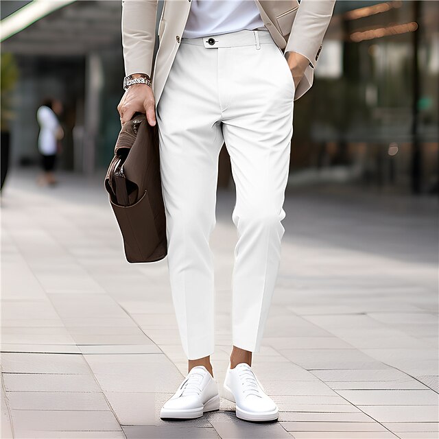 Men's Dress Pants Trousers Cropped Pants Casual Pants Front Pocket Plain Comfort Breathable Ankle-Length Casual Daily Holiday Fashion Basic Skinny Black White4