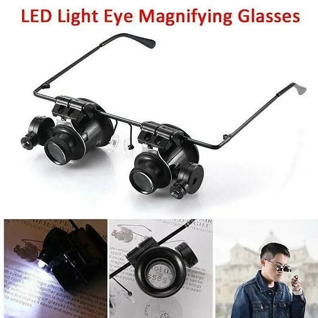  20x lupa led gafas doble ojo joyería reloj reparación herramientas lámpara lupas gafas lupa luz
