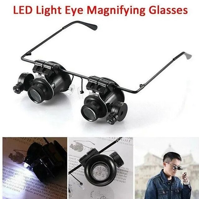 20X LED Magnifier Glasses Double Eye Jewelery Watch Repair Tools Lamp ...