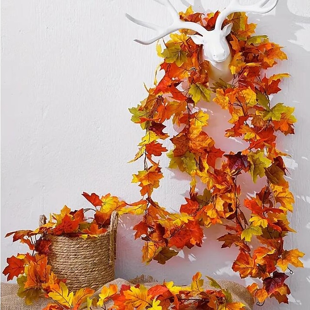  170 cm konstgjord lönnranka, höstlönnlövsgirland, trädgårdsdekoration för utomhusbruk, dekoration för bröllopsfestfest, dekoration för höstens Thanksgiving halloween-rum