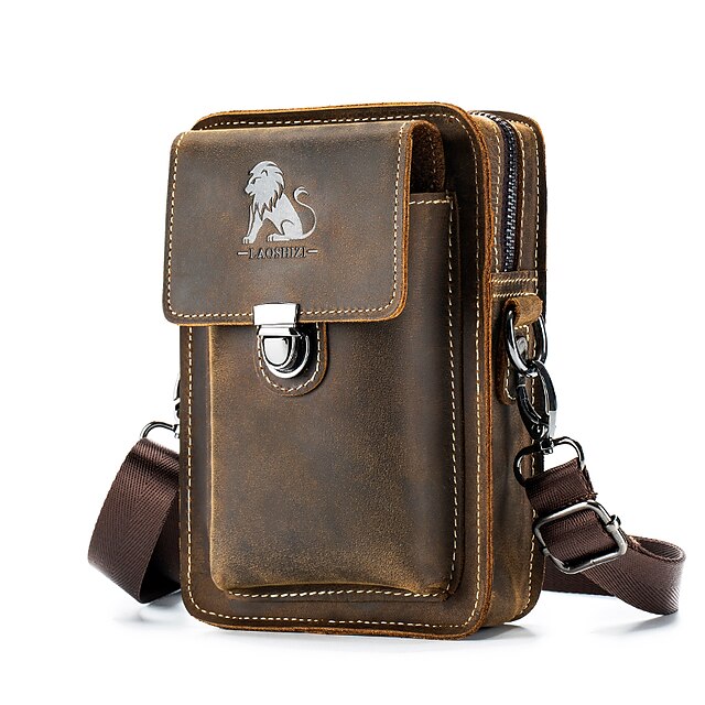 Men's Crossbody Bag Mobile Phone Bag Messenger Bag Belt Bag Cowhide ...