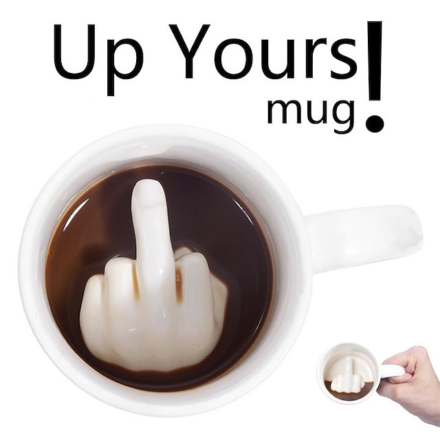  Middle Finger Mug, 14OZ Up Yours Coffee Mug Funny Novelty Ceramic Tea Cup for Birthday Christmas Gag Gift