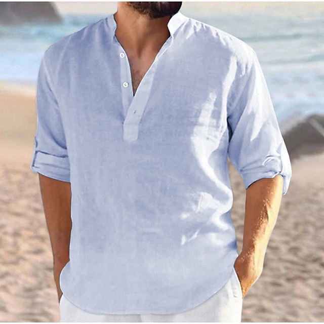  Homme Chemise Chemise Lin Chemisette Chemise d'été Chemise de plage Noir Blanche bleu marine manche longue Plein Col V Toutes les Saisons du quotidien Hawaïen Vêtement Tenue