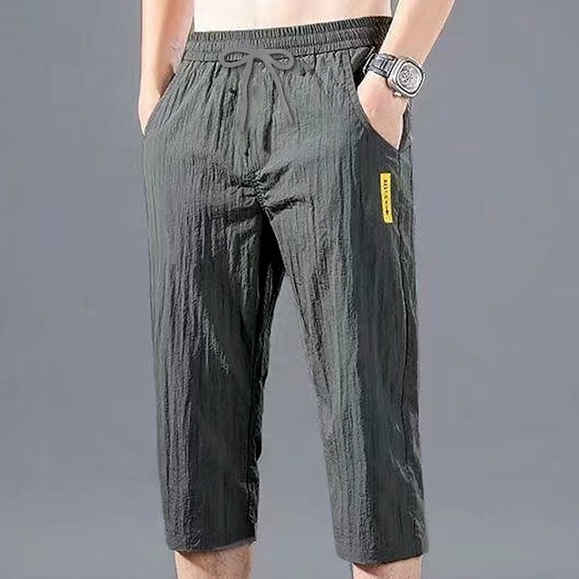  Homens calções atléticos Calças Cropped Shorts casuais Calças Capri Bolsos Com Cordão Cintura elástica Tecido Conforto Secagem Rápida Ao ar livre Diário Para Noite Moda Roupa de rua Preto Verde