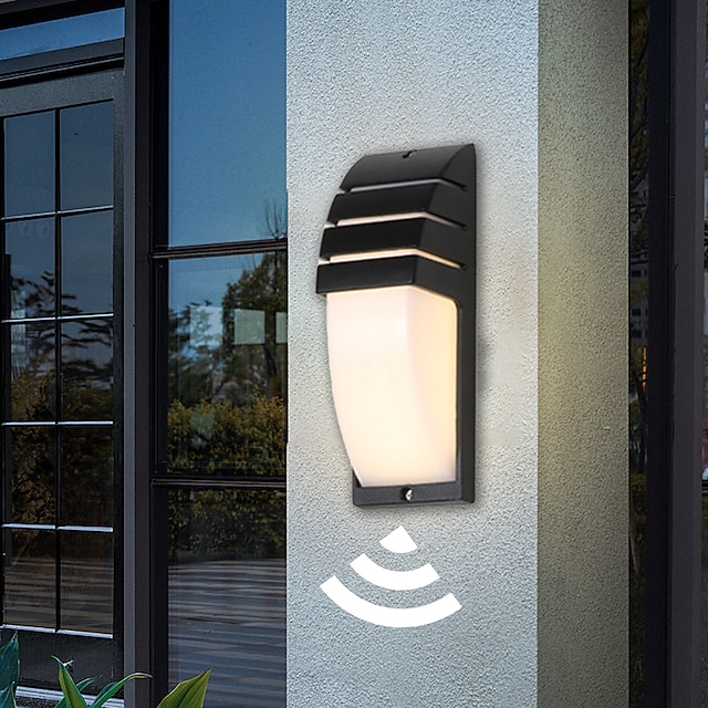  Outdoor Wall Sconce Motion Sensor Acrylic Aluminum Waterproof IP65 Wall Fixture Lighting Aluminum LED Exterior Sconce for Indoor Outdoor Patio Porch 110-240V