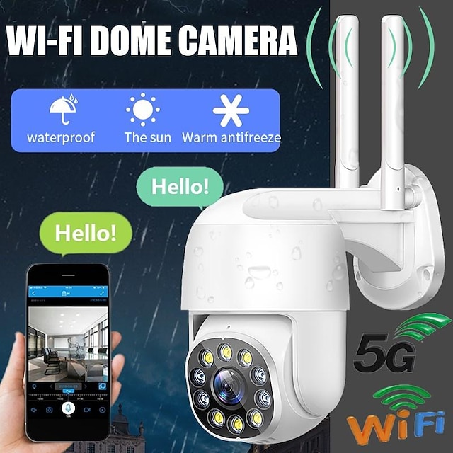  trådløst wifi ip dome kamera, utendørs vanntett overvåkingskamera, cctv ir nattsyn bevegelsesdeteksjonskamera, toveis lydnettverk ptz hjemmesikkerhetskamera for baby, butikk, kontor, kjæledyr, eldste