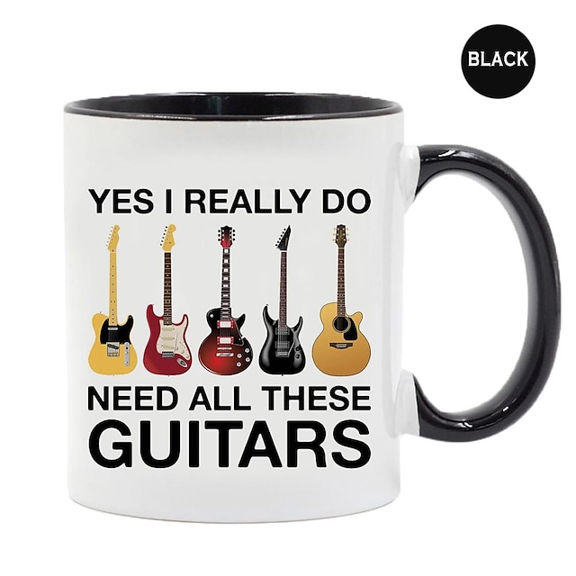  Caneca de café musical com guitarra, caneca de viagem com copo de guitarra, decoração engraçada de mesa, caneca de cerâmica de 11,2 onças, presentes de aniversário e natal para amantes da música