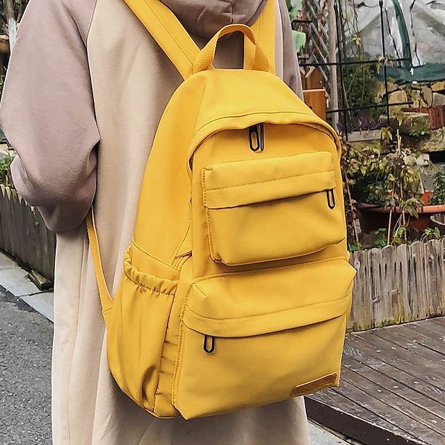  Mujer mochila Mochila Escolar Escuela Viaje Color sólido Nailon Gran Capacidad Ligero Cremallera Negro Amarillo Naranja