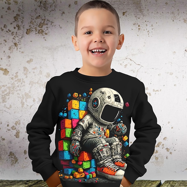  Jongens 3D Grafisch Tekenfilm Astronaut Sweatshirt Lange mouw 3D-afdrukken Zomer Herfst Modieus Streetwear Dagelijks Polyester Kinderen 3-12 jaar Buiten Casual Dagelijks Normale pasvorm