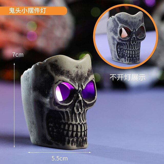  ブラックスカルランプハロウィンバー装飾ホラー雰囲気電子キャンドルライトゴーストフェスティバルバーお化け屋敷秘密の部屋の装飾スカルヘッド小道具