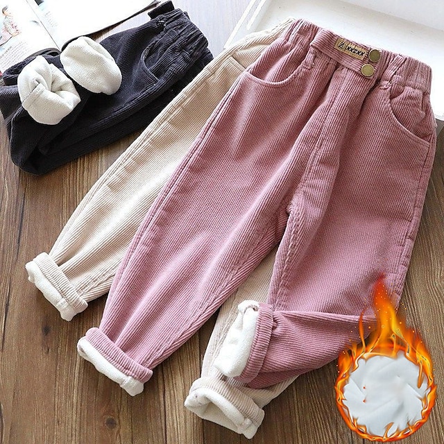  子供 女の子 ズボン 純色 ファッション ポケット 学校 3～7歳 秋 淡いピンクがかったグレー ブラック アプリコット