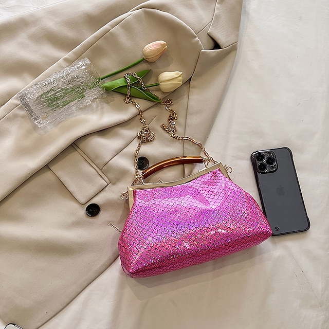  Női esti Bag Kuplung táskák PU bőr Napi Lánybúcsú Menyegző Vízálló Anti-Dust Tömör szín Ezüst Fekete Világos rózsaszín