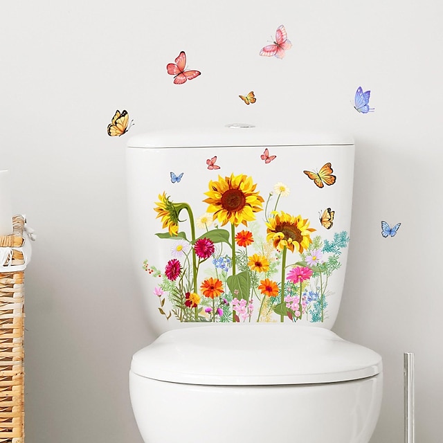  Plant Leaves Flowers Toilet Seat Lid Stickers Self-Adhesive Bathroom Wall Sticker Green Leaf Floral Toilet Lid Decals DIY Removable Waterproof Toilet Sticker