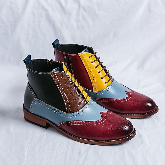  Voor heren Laarzen Bullock Shoes Jurk schoenen Wingtip schoenen Vintage Zakelijk Brits Bruiloft Feesten & Uitgaan PU Warm Comfortabel Anti-slip Korte laarsjes / Enkellaarsjes Rits Regenboog