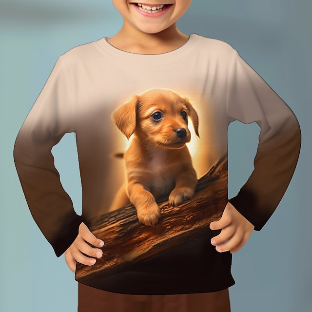  Jongens 3D Grafisch dier Hond T-shirt Lange mouw 3D-afdrukken Zomer Lente Herfst Sport Modieus Streetwear Polyester Kinderen 3-12 jaar Buiten Casual Dagelijks Normale pasvorm