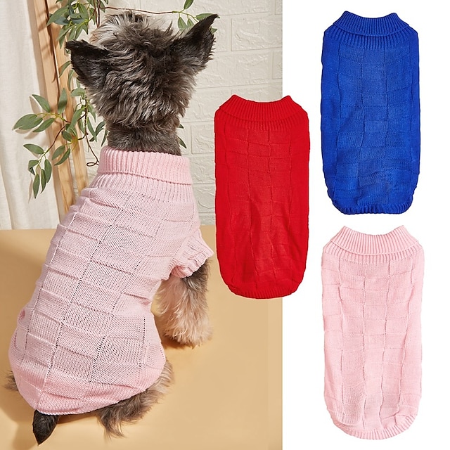  犬のセーター、スタイリッシュで多用途な編み物、揚げ生地、ツイストテクスチャー、綿、柔らかい弾性、ペットの犬、白いセーター、チェック柄のスカート