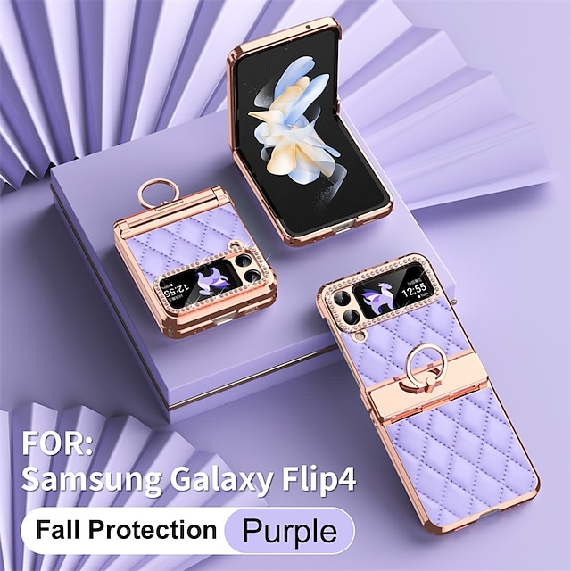  Phone Case For Samsung Galaxy Z Flip 5 Z Flip 4 Z Flip 3 Back Cover Bling Rhinestone Plating Crystal Diamond PC PU Leather