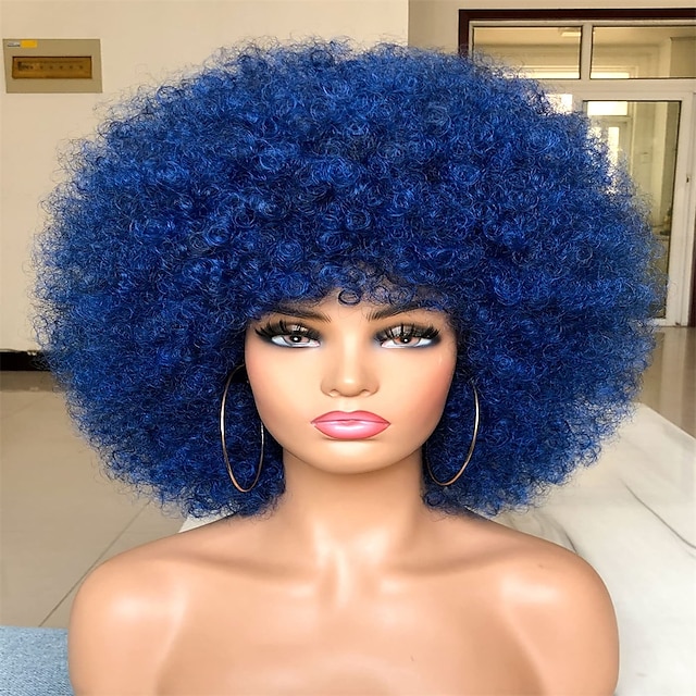  perruque afro courte avec une frange pour les femmes noires perruque afro crépue bouclée 70s premium synthétique grosse perruque afro
