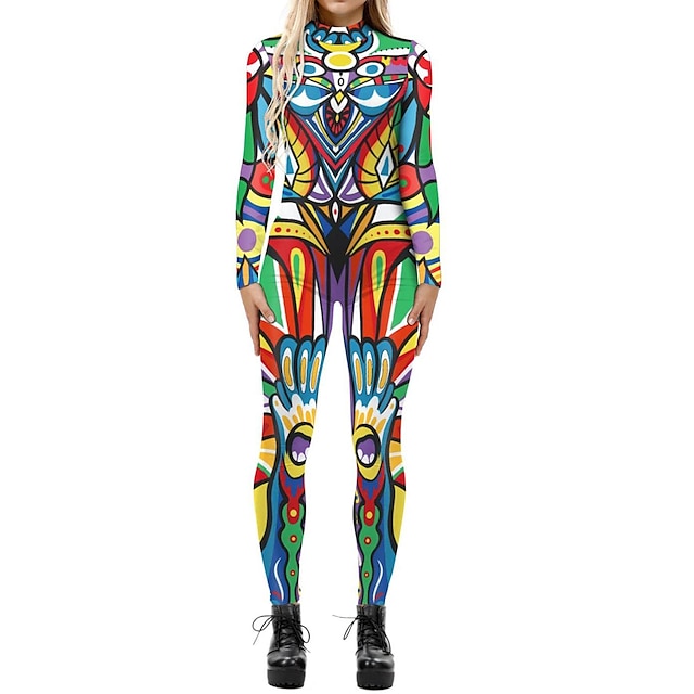  جمجمةهيكل عظمي هالوين زي تأثيري مايو كارينا Catsuit كامل الجسم زي الكرنفال بدل كامل الجسم قطعة واحدة الكوسبلاي للأطفال للبالغين نسائي حفلة تنكرية مناسب للحفلات الهالووين أزياء هالوين سهلة تلبيس