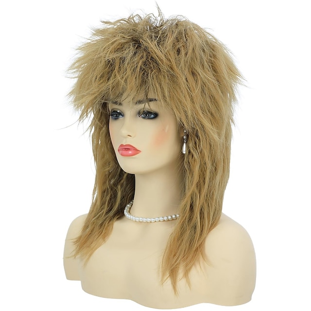 80s Tina Rock Diva Costume Wig For Women Big Hair Blonde 70s 80s Rocker Mullet Wigs Glam Punk