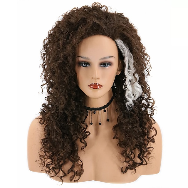  Peluca bellatrix lestrange, peluca de disfraz de cosplay de halloween de pelo rizado largo ondulado marrón oscuro para mujer