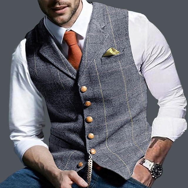 Men's Vest Waistcoat Daily Wear Vacation Fashion Vintage Spring & Fall ...