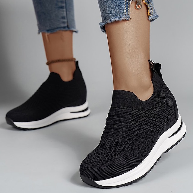 Women Breathable Mesh Fabric Height Increasing Slip On Sneakers 2024 ...