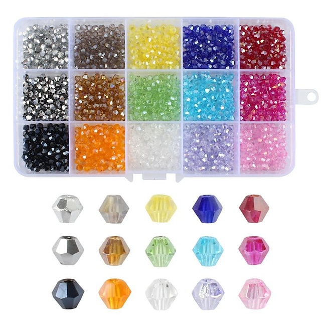  1500 Stück Kristallglas-Perlen-Set, 15 Gitter, DIY handgemachte Perlen, lose Perlen, Material, selbstgemachter Schmuck, Zubehör