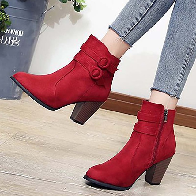  Women's Boots Ladies Shoes Valentines Gifts Plus Size Martin Boots Valentine's Day Daily Solid Color Booties Ankle Boots Block Heel Round Toe Fashion Minimalism Satin Buckle claret Black Brown