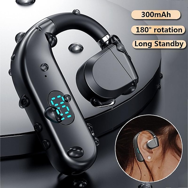  1st lång standby Bluetooth trådlös hörsnäcka led power display bluetooth hörlurar brusreducerande trådlöst headset öronkrok sport hörlursknappkontroll