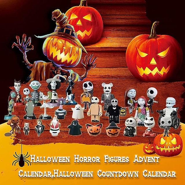  Kalendarz adwentowy dla lalek świątecznych 2023 zawiera 24 prezenty, świąteczne figurki horroru, kalendarz odliczający z zabawkami-niespodziankami, koszmar przed świętami, figurki kolekcjonerskie prezenty dla dzieci