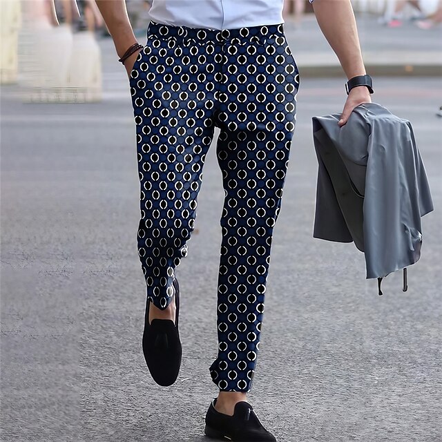 Men's Slacks Pencil Pants Graphic Prints Geometry Comfort Soft Office Business Streetwear Casual Navy Blue Inelastic2
