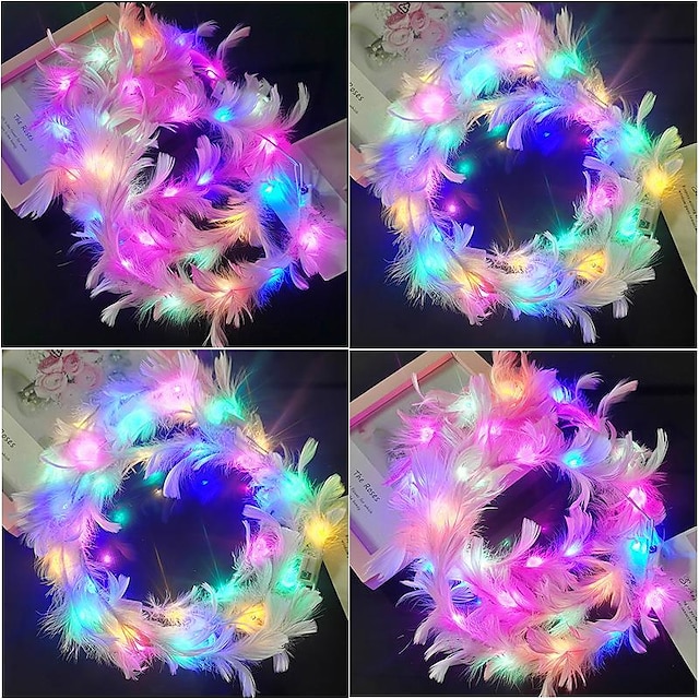  2 pcs  Light Up the Night with this Sparkly LED Feather Headband - Perfect for Parties and Festivals!
