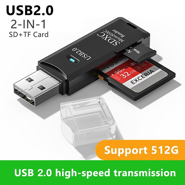  lector de tarjetas sd usb 2.0 wansurs - compatible con tarjetas de memoria de PC y cámara - fácil transferencia de fotos y videos - adaptador de tarjeta micro sd a usb