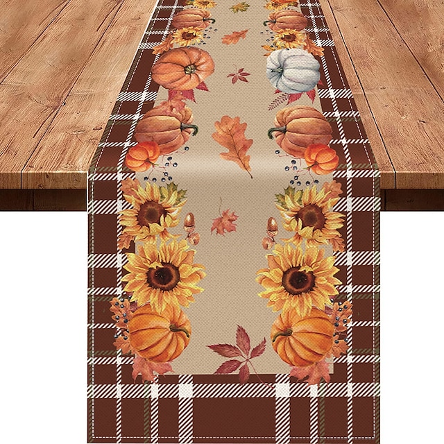  Pumpkin Table Runner Halloween Fall Burlap Tablerunner Farmhouse Indoor Table Autumn Decoration Table Flag Decor For Dining Weddig Party Holiday