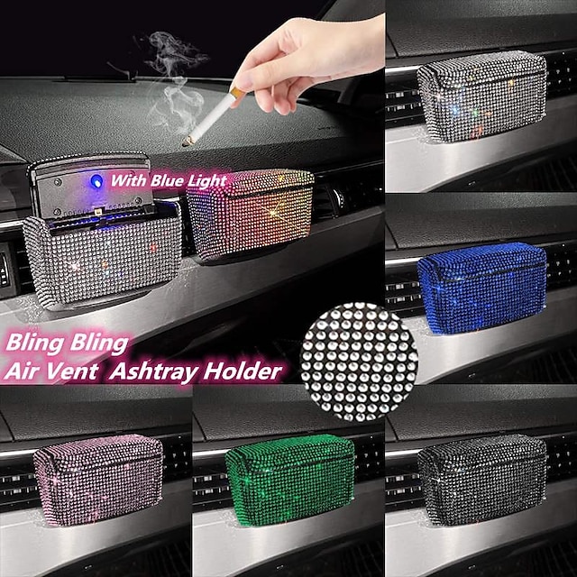  7 väriä bling bling auton tuuletusaukon kiinnitys savukkeen tuhkakupin pidikekuppi sinisellä valolla