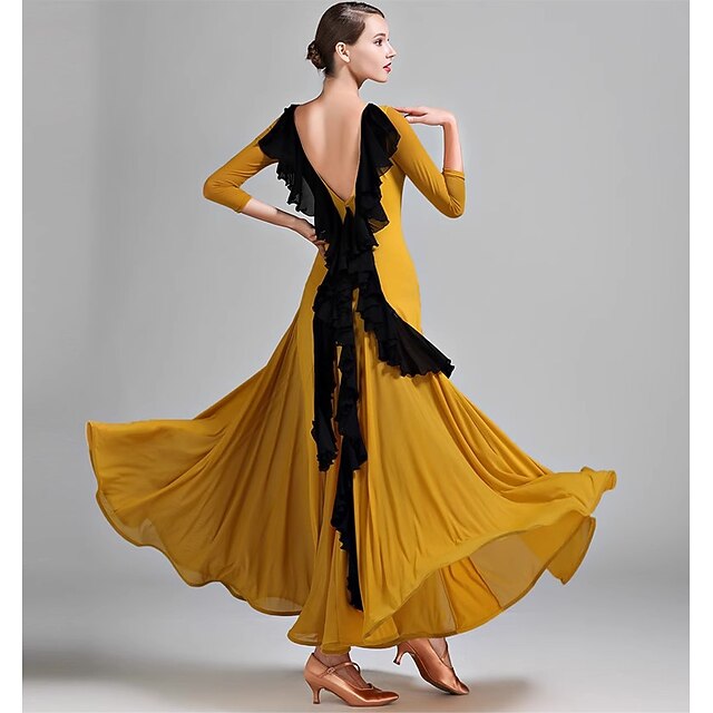Women's Dancewear Ballroom Dance Dress Pure Color Tulle Women's Performance  Long Sleeve