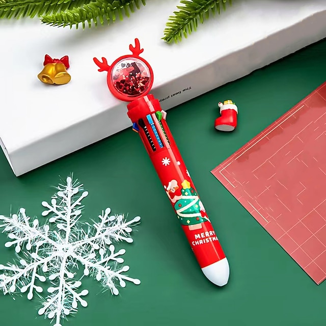  jul 10-färger infällbar kulspetspenna trycktyp färg rollerball penna för skolan kontorsmateriel tillbehör markör present till barn