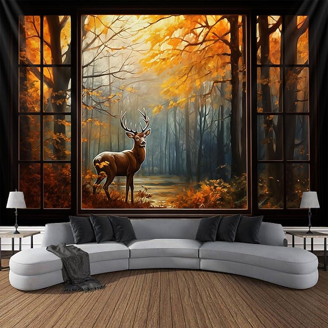  podzimní tapisérie závěs podzim javor mlha les gobelín okno los javorový list přírodní scenérie gobelín obývací pokoj ložnice farma dovolená party dekorace