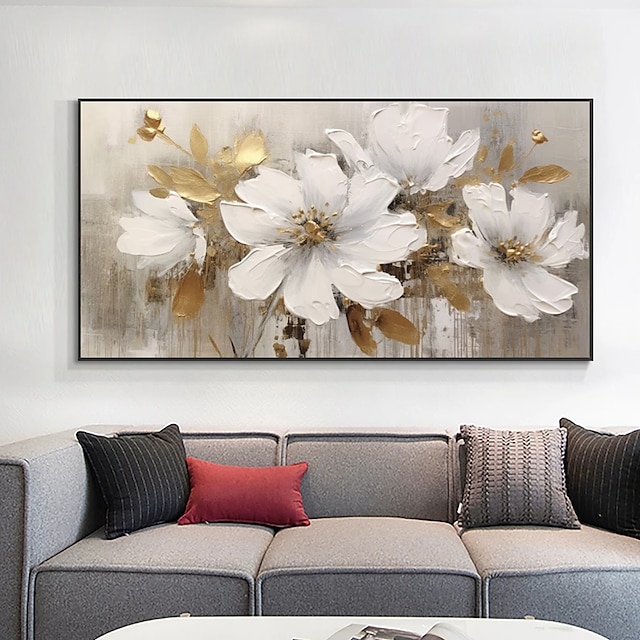 fal fehér virág vászon picutre kézzel készített absztrakt virágok olajfestmény pop art modern kép nappali lakberendezéshez