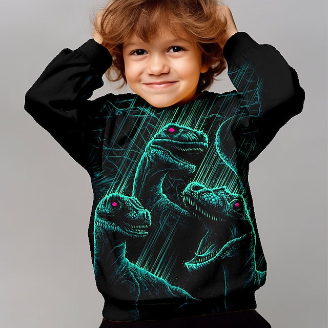 Dla chłopców 3D Zwierzę Dinozaur Bluzy Pullover Długi rękaw Druk 3D Jesień Zima Moda Moda miejska Nowoczesne Poliester Dzieci 3-12 lat Na zewnątrz Codzienny Regularny