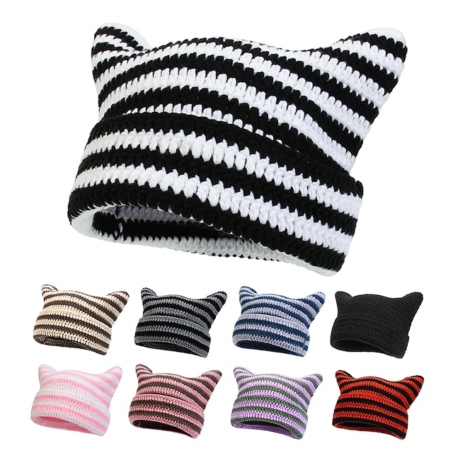  Retró Punk és gótika Y2K Kalapok Csíkos Beanie Szabályos Macska Kis Ördögszarv Csík Jelmez Férfi Női Mindszentek napja Farsang Álarcos mulatság Esemény / Buli Fesztivál Tini Felnőttek Kalap Ősz & tél
