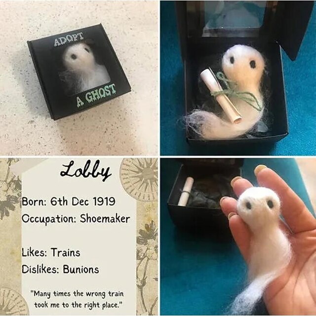 Adopt A Ghost, Halloween Gift Cute Ghost Little Felt Ghost Box with Tiny Scroll, Felt Ghost Gift Box, Cute Ghost Matchbox Gift, Ghost Ornament for Friends Family 7