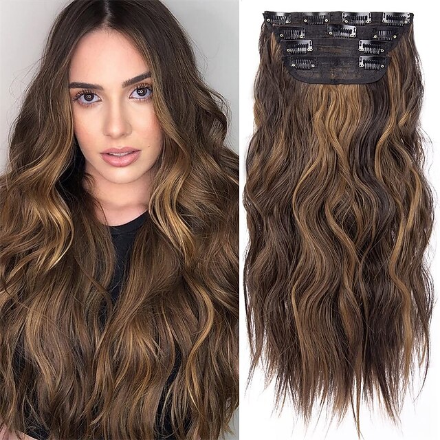 4PCS Clip in Hair Extensions Honey Blonde Mixed Light Brown 20 Inch