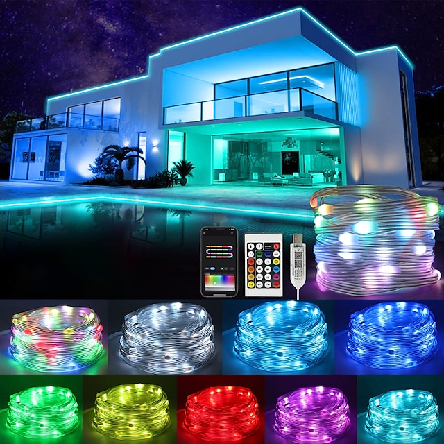  LED-Lichtleiste, RGB, magische Farbe, App-Steuerung, magische Lichterkette, LED-Lederschnur, wasserdicht, dekoratives Licht für Familienzimmer, Wohnzimmer, Außendekoration