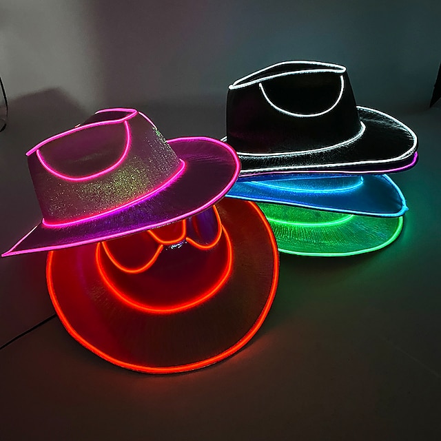  Halloween Christmas EL Wire Light Up Sequin Jazz Hat Adult Neon LED Luminous Festival Party Dress Up Cap For Men and Women