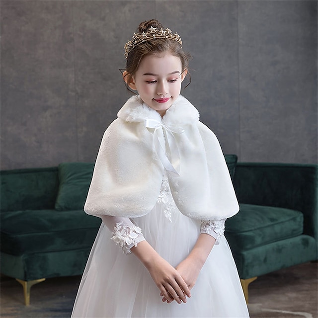  子供 女の子 ケープ 純色 ファッション 結婚式 コート アウターウェア 3〜8年 秋 ホワイト